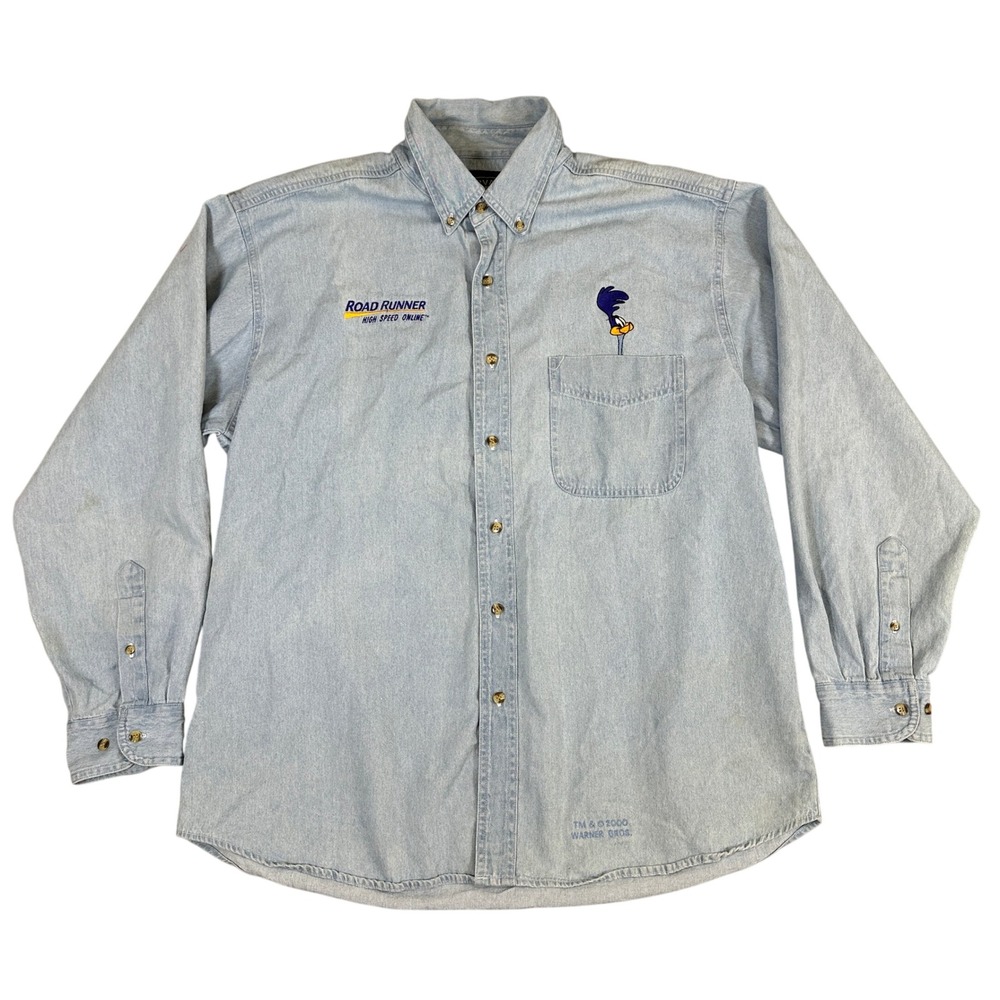 Vintage Harvard Square Road Runner High Speed Online Denim Shirt Mens L Blue